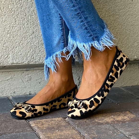 Animal Print Calf Hair Gold Hardware Crunch Flats - Picture 2 of 10